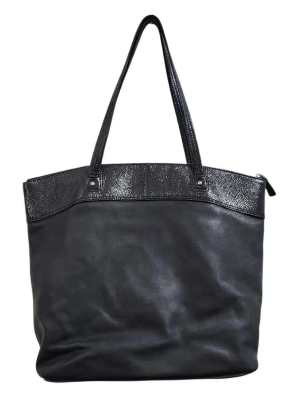 Coach Black Leather Tote Bag Large Signature Embossed Shoulder Bag Zip Top Class - Picture 4 of 13